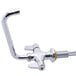 A chrome Equip by T&S deck mount faucet with lever handles and a swing nozzle.