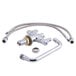 A chrome Equip by T&S deck mount faucet with lever handles and an 8 1/8" swing nozzle.