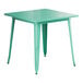 A Lancaster Table & Seating Aquamarine table with metal legs.