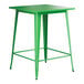 A Lancaster Table & Seating jade green metal table with a square top and legs.