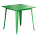 A Lancaster Table & Seating jade green table with metal legs.