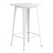 A white metal table with a square top and legs.