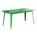 A Lancaster Table & Seating jade green table with metal legs.