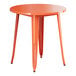 A Lancaster Table & Seating orange table with metal legs.