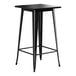 A Lancaster Table & Seating Onyx Black Bar Height Outdoor Table with a black metal square top and legs.