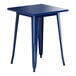 A blue square Lancaster Table & Seating Alloy Series table with legs.