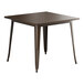 A brown square Lancaster Table & Seating Alloy Series outdoor table with legs.