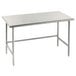 An Advance Tabco stainless steel work table with galvanized steel legs on a white background.