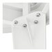 A close-up of a white metal Lancaster Table & Seating bar height table structure with screws.