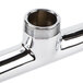 A chrome deck-mounted Equip by T&S faucet with lever handles and a 16 1/8" swing spout.