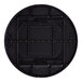 A round black heavy-duty blow molded plastic folding table with black legs, shown from the underside.