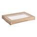 A brown cardboard box with a clear plastic window on top.