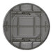 A round gray heavy-duty blow molded plastic folding table with gray legs, shown from the underside.