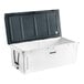 A white CaterGator outdoor cooler with a blue lid.