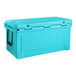 A sky blue CaterGator outdoor cooler with a black handle and lid.