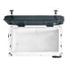 A white CaterGator outdoor cooler with black handles and a lid open.