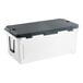 A white and black CaterGator outdoor cooler.