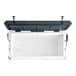 A white and blue CaterGator outdoor cooler with the lid open.