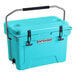 A sky blue CaterGator outdoor cooler with a handle.