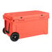 A large orange CaterGator cooler with black wheels.