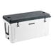 A white CaterGator outdoor cooler with black trim.
