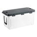 A white CaterGator outdoor cooler with black handles.
