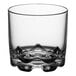 An Acopa Endure clear Tritan plastic rocks glass with a wavy edge and curved bottom.