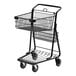 A black Regency shopping cart with one basket on wheels.