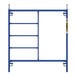 A blue Metaltech scaffolding frame with three rungs.