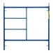 A blue Metaltech scaffolding frame with four metal bars.