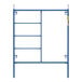 A blue Metaltech scaffolding frame with three rungs.