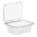 A case of 200 Inline Plastics clear rectangular hinged deli containers with flat lids.