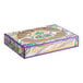 A white Southern Champion bakery box with a Mardi Gras King Cake design on it.