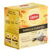 A box of Lipton Vanilla Caramel Black Pyramid Tea Bags.