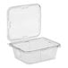 A case of 150 Inline Plastics clear rectangular hinged deli containers with flat lids.