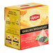 A box of Lipton English Breakfast Pyramid tea bags.