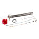 A close-up of the Noble Warewashing booster heating element assembly with stainless steel parts and a hose.