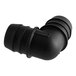 A black plastic pipe with a 90 degree elbow on a white background.