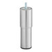A silver metal foot with a blue screw on a silver cylinder.