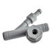 A close-up of a pair of grey plastic Noble Warewashing anti-siphon valves.