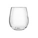 A clear plastic stemless wine glass.