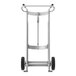 A silver hand truck with solid rubber wheels.