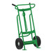 A green Valley Craft 2-wheel steel drum hand truck with black wheels.