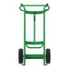 A green Valley Craft 2-wheel steel drum truck with black wheels.