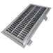 A stainless steel IMC/Teddy floor trough grate with metal bars in a grid pattern.