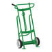 A green Valley Craft 2-wheel steel drum truck with wheels and a handle.