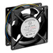 A black electric cooling fan with a label on the center, designed for use in equipment cabinets.