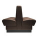 A brown leather QA Group double back booth with long fudge plain backrests.