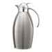 A Service Ideas Nicollet polished stainless steel coffee carafe with a handle and push button lid.