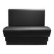 A black rectangular booth with a black seat.